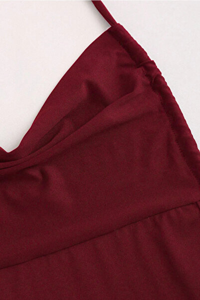 ecemore Boyundan Askılı Bordo Mini Elbise S7053
