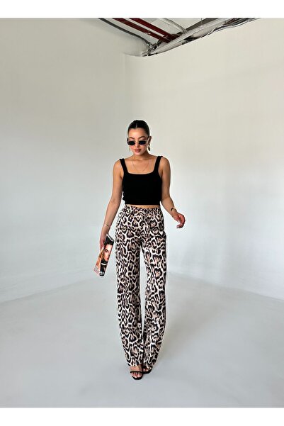 Laluvia Leopard Patterned Elastic Waist Pants