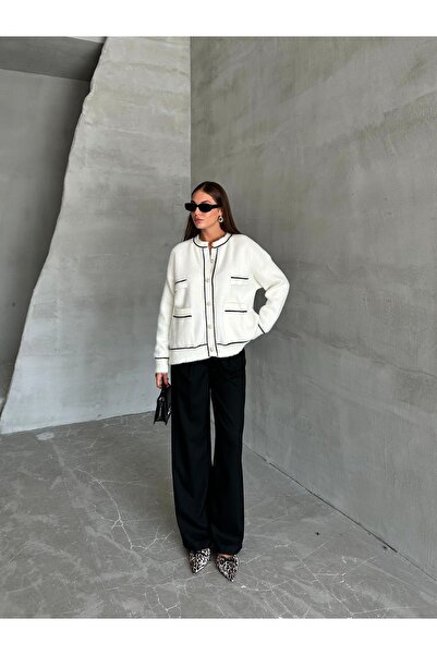 Laluvia Kapesní třpytivý kardigan Black-Ecru-Th 241047