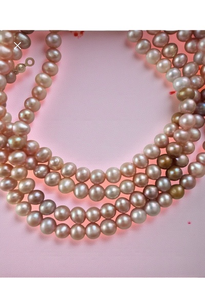 Mudita Tasarım pembe orijinal gerçek doğal tatlı su incisi kolye 7-8 mm