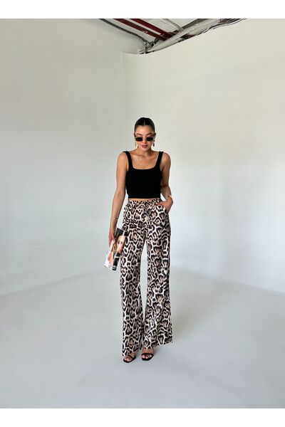 Laluvia Leopard Patterned Elastic Waist Pants