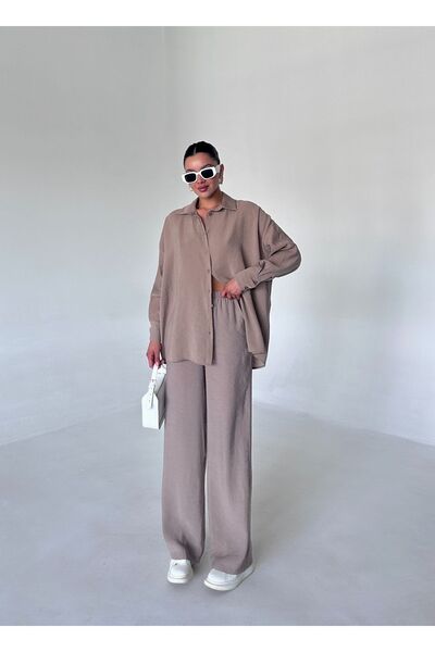 Laluvia Kőszínű, drapériás modál nadrág szett