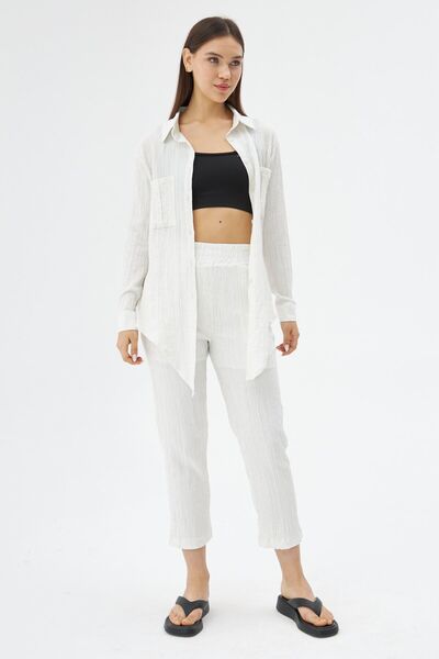 Laluvia Natural Seersucker Shirt Pants Set