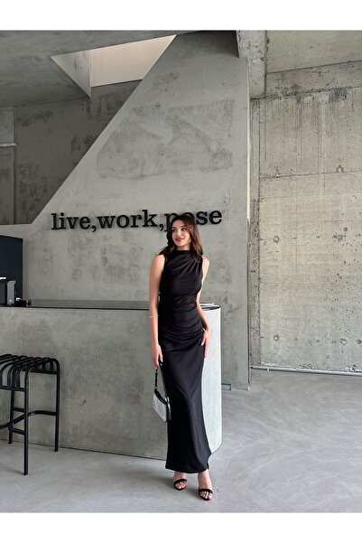 Laluvia Μαύρο ζιβάγκο μηδενικό μακρύ φόρεμα