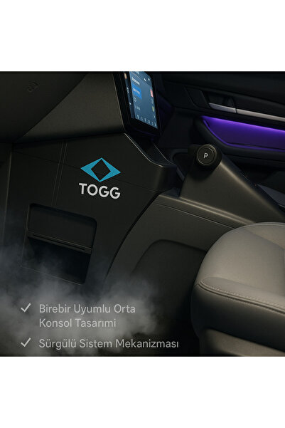 KRLY TOGG T10X SUV Için TAM BOY Akıllı Box/Kutu Ara Konsol Kadife Kaplı-Sürgülü Kapak