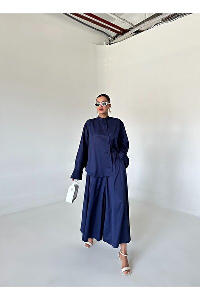 Laluvia Sötétkék denevér ujjú ing és nadrág szett