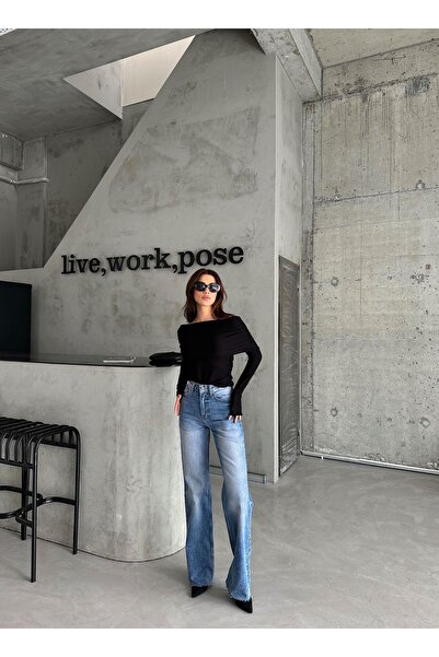 Laluvia Blue Shaded Wide Leg Jean Trousers