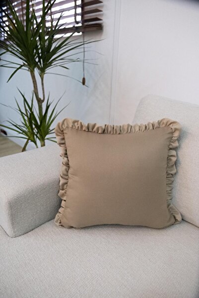 GOCCIA Fırfırlı Bej Kırlent Kılıfı Dekoratif Bohem Soft Koltuk Sırt Yastık Hediyelik Yılbaşı 45x45