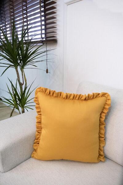 GOCCIA Fırfırlı Sarı Kırlent Kılıfı Dekoratif Bohem Soft Koltuk Sırt Yastık Hediyelik Yılbaşı 45x45