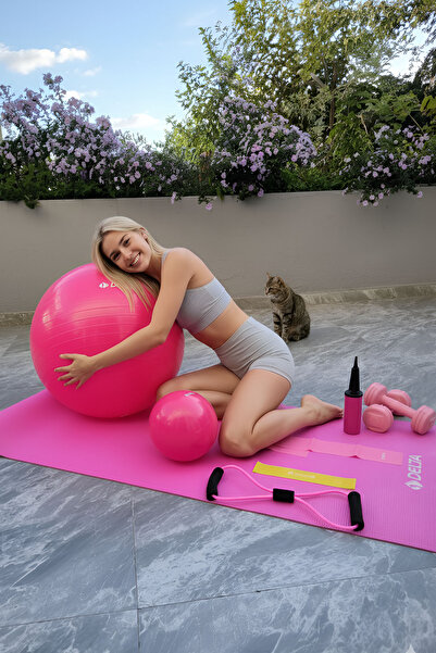 Delta Evde Pilates Başlangıç ve İleri Seviye Seti - Top Mat Bant Dambıl Yoga Fitness Egzersiz Full Paket