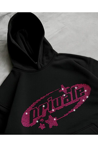Gofeel Private Detail Parıltılı Taş Baskılı Unisex Oversize Hoodie