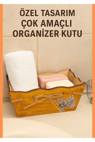 onyyapim Decorative Wooden Hand Painted, Special Design Multi-Purpose Organizer Box with Wicker Cord