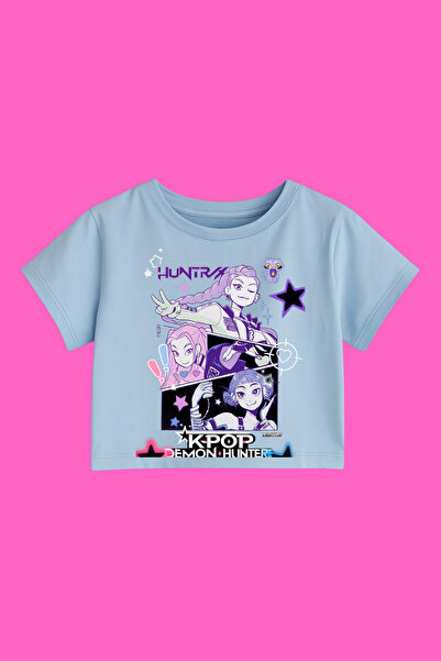 MECH BUTİK Crop-Top imprimat K-Pop Demon Hunters Huntrix este slim fit.