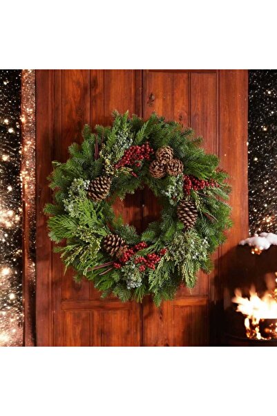 TASARİMECRN Yılbaşı Kapı Süsü Çelengi Canlı Çam Dalı yılbaşı kapı süsü 35 cm