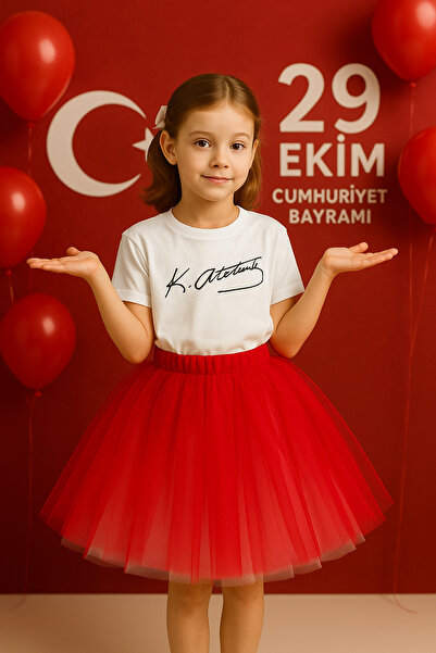 NSMLİFE April 23 October 29 Show and Special Day Tutu Skirt Red White Tutu Puffy Skirt
