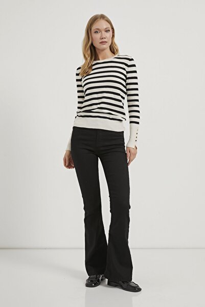 Arma Life Armalife 4696 Bis Collar Striped Sleeve Button Detail Premium Women's Sweater