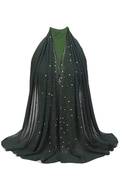 SOLOBUY Elegant Chiffon Hijab with Sparkle Rhinestones, Color Green, 72 x 150...