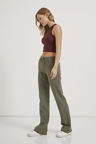 Arma Life Women's Elastic Waist Casual Khaki Muslin Trousers