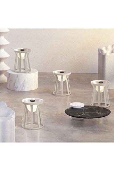 Maison Mex Masuta cu lampa solara gradina/terasa MOON H.50 D.40 bej/transparent