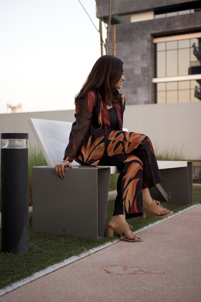 Ruh Collections Charcoal Black Fiery Print Power Co-ord Set