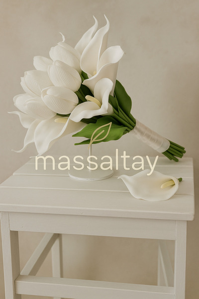 Massaltay Beyaz Çağla Lilyum ve Lale Gelin Buketi – Düğün, Nişan, Söz, Kına Ç...
