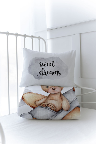 Tuğba Kuğu Organik Baskılı Montessori Yorgan Seti - Pure Baby Serisi - Uçan Ayı