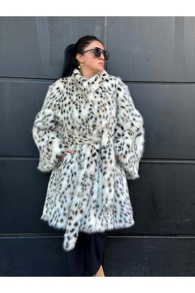 Butic Sibirya vaşağı görünümlü şık yapay kürk kaban