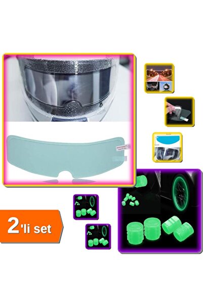 HerEveOyuncak Su Geçirmez Kask Vizör Filmi Buğu Önleyici + 4'lü Yeşil Fosforlu Sibop Kapak Set L2N6VD (UT)