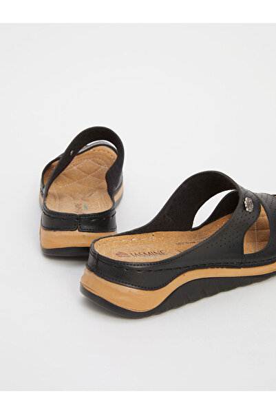 LC Waikiki Black Leather Look Women's Slippers