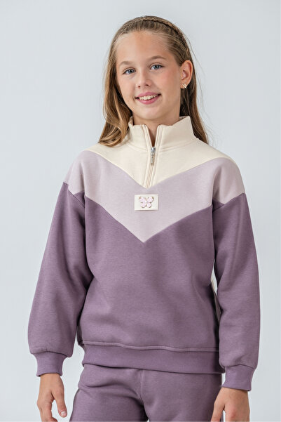 AHENGİM Σετ χειμερινής φόρμας για κορίτσια με λεπτομέρεια πεταλούδας με μισό φερμουάρ 3 κλωστών Ak4233