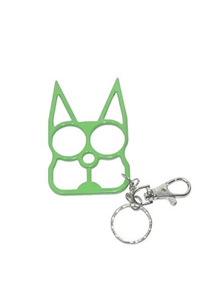dalimag Cat-shaped Knuckle Dagger Keychain, Stainless Steel, Compact, 5 x 8 cm, Lime Green