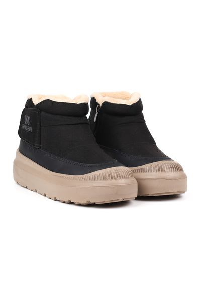 KAJILA Women's Black Beige Daily Fur Boots - Thick Soled, Zippered