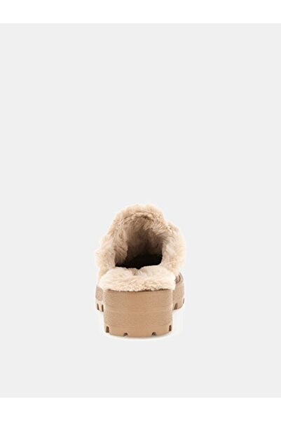 Guess Women's Yaneta Fur Lined Suede Thick Soled Sabo Slippers - Natural