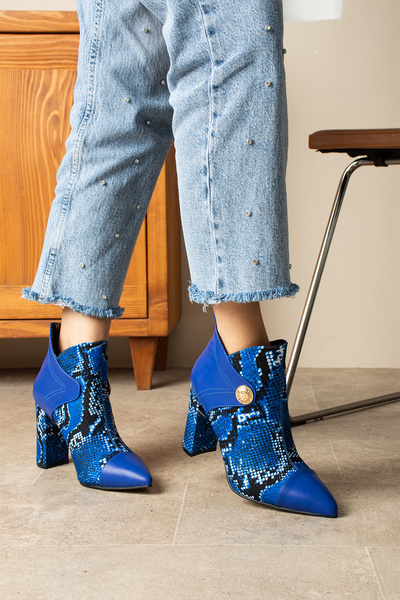 irmona LAYLA SAKS YILAN DERİSİ DERİ DETAYLI 7 CM TOPUKLU BOT BOTTİE