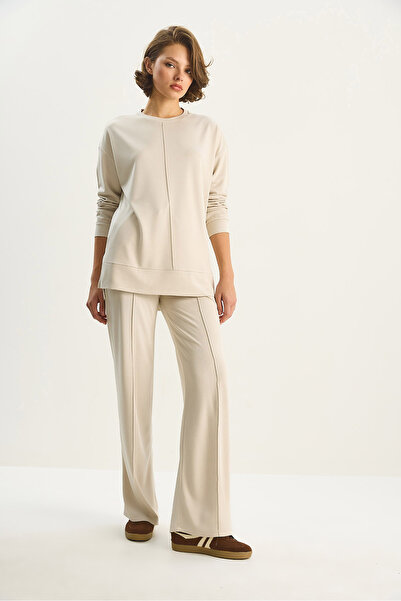 Bianco Lucci Set modal pentru femei, cu decolteu rotund, cu mâneci lungi, cu talie elastică, pantaloni largi 9401 60283624