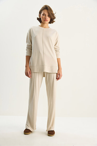 Bianco Lucci Set modal pentru femei, cu decolteu rotund, cu mâneci lungi, cu talie elastică, pantaloni largi 9401 60283624