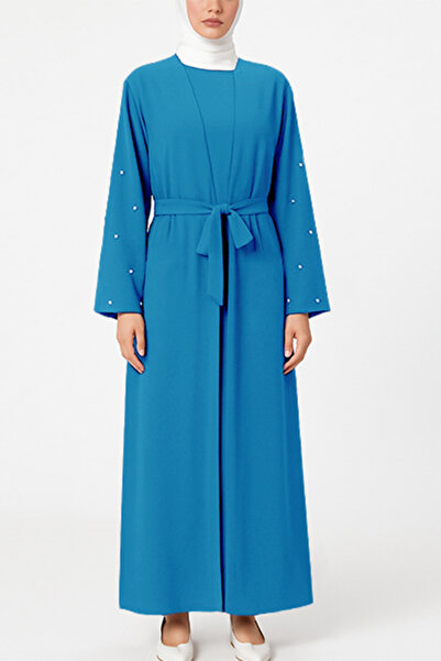 dorbe طقم عباية نسائية من قطعتين - فستان محتشم بأكمام من اللؤلؤ وحزام داخلي م...