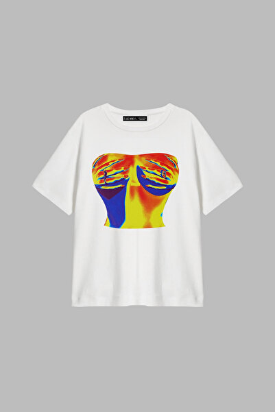 Bak Moda Λευκό γυναικείο μπλουζάκι με στάμπα Thermal Boobs Relaxed Fit