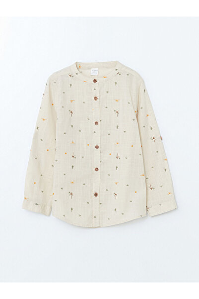 LC Waikiki LCW Kids Ecru košulja za dečake sa štampanim ovratnikom