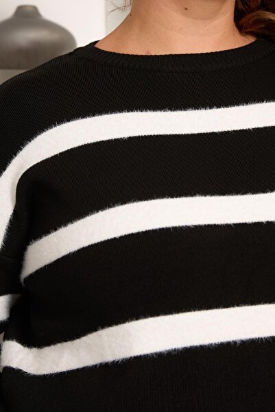 RMG Plus Size Black Striped Knit Sweater