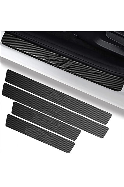 Genel Markalar Karbon Fiber Deri Yapışkanlı Araba Kapı Eşiği 4'lü Siyah