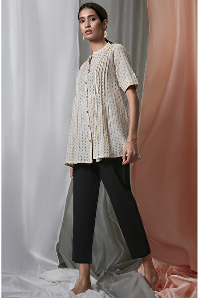 IndHeritage Off white cotton top with striped prints perfect for office / casual wear