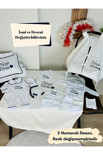 KARSU TASARIM İsimli Hastane Çıkış Seti, Takı Yastığı ve Puset Örtüsü %100 Pa...