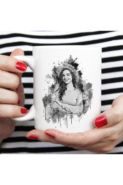 Hediyesepeti Kişiye Özel Fotoğraf Baskılı Karakalem Tasarımlı Kişiye Özel Por...