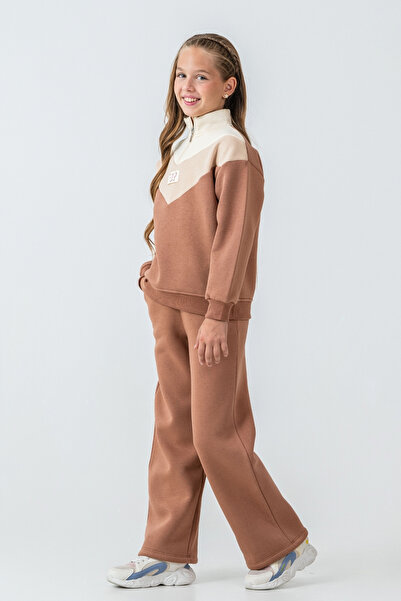 AHENGİM Σετ χειμερινής φόρμας για κορίτσια με λεπτομέρεια πεταλούδας με μισό φερμουάρ 3 κλωστών Ak4233