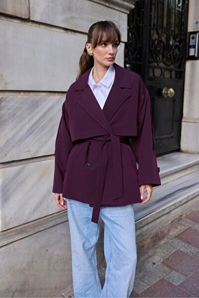 Suziş Oversize Standard Size Short Trench with Belt 9580