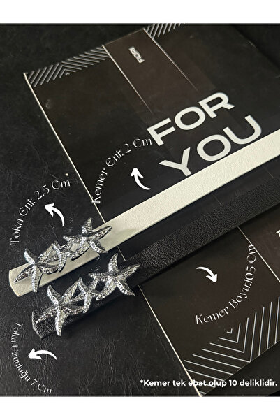 Fiori Curea pentru femei cu cataramă argintie cu stea din 2 piese, curea pent...