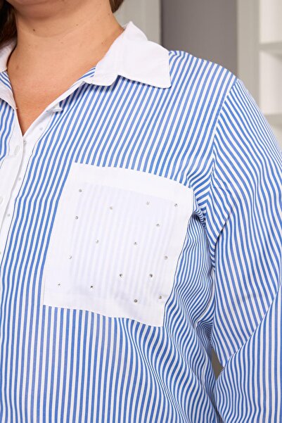 RMG Великий розмір сорочка в смужку з ганчіркою Indigo