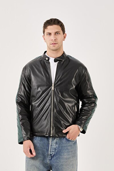 Rocqerx X-2016 Δερμάτινο παλτό με καπιτονέ εσωτερικά και λεπτομέρεια Garni