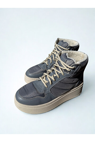 SALDA Gri Deri Tekstil Kadın Sneaker Bot